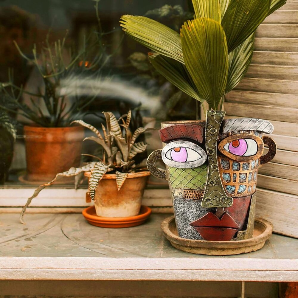 Abstract Face Planters Pots Head,Unique Head Planter for Indoor Plants,Funny Fac - Picture 6 of 8